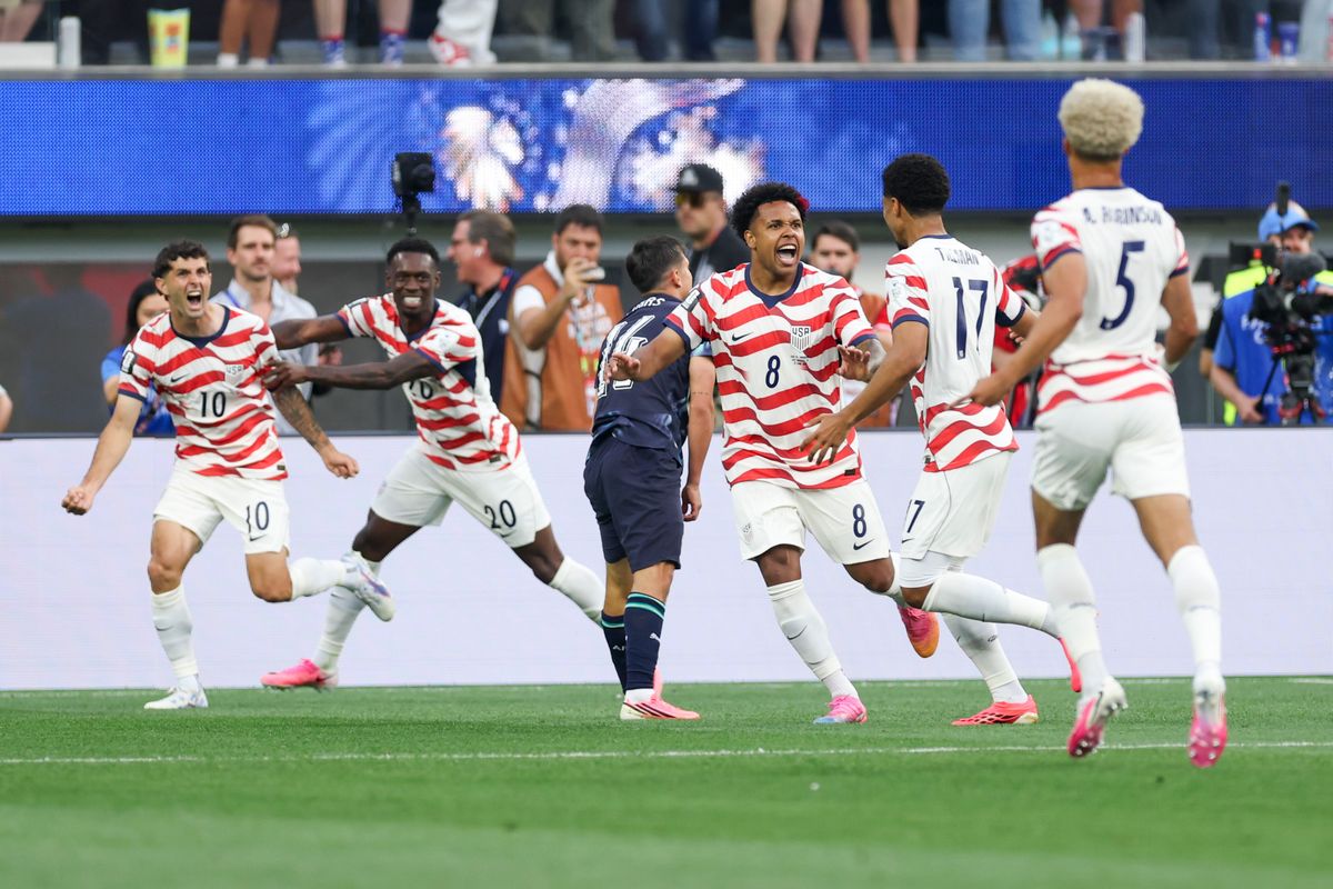 The United States players celebrate a goal during a 2026 FIFA World Cup match against Paraguay, Friday June 12, 2026 in Inglewood, Calif. The United States players celebrate a goal during a 2026 FIFA World Cup match against Paraguay, Friday June 12, 2026 in Inglewood, Calif.