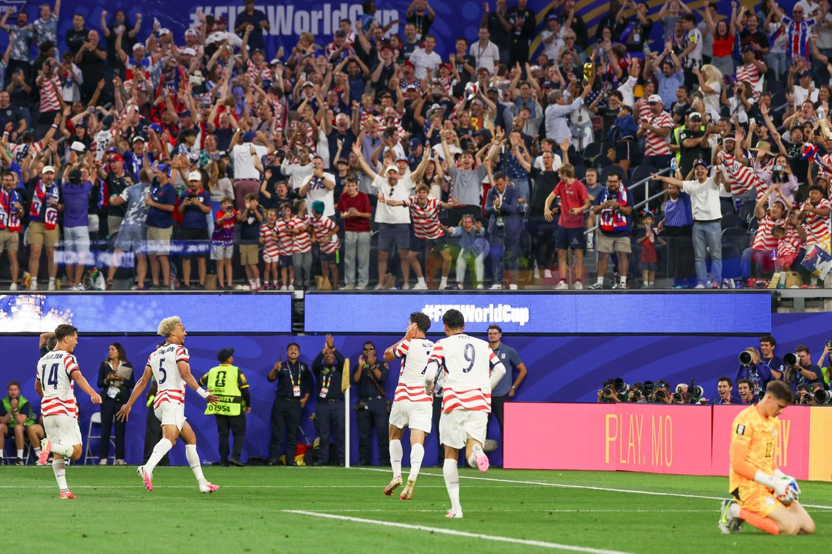 Giovanni Reyna #7 of United States and his teammates celebrate a goal as United States fans cheer during a 2026 FIFA World Cup match against Paraguay, Friday June 12, 2026 in Inglewood, Calif. Giovanni Reyna #7 of United States and his teammates celebrate a goal as United States fans cheer during a 2026 FIFA World Cup match against Paraguay, Friday June 12, 2026 in Inglewood, Calif.