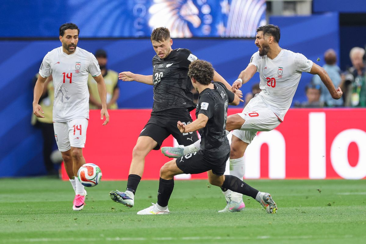 Shahriyar Moghanloo #20 of Iran kicks the ball through the defense during a FIFA World Cup 2026 match against New Zealand, Monday June 15, 2026 in Inglewood, Calif. Shahriyar Moghanloo #20 of Iran kicks the ball through the defense during a FIFA World Cup 2026 match against New Zealand, Monday June 15, 2026 in Inglewood, Calif.