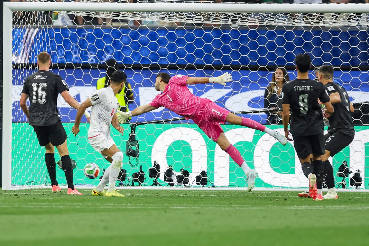 Mohammad Mohebbi #8 of Iran watches his shot go into the net for a goal as Max Crocombe #1 of New Zealand tries to make the save during a 2026 FIFA World Cup match, Monday June 15, 2026 in Inglewood, Calif. Mohammad Mohebbi #8 of Iran watches his shot go into the net for a goal as Max Crocombe #1 of New Zealand tries to make the save during a 2026 FIFA World Cup match, Monday June 15, 2026 in Inglewood, Calif.