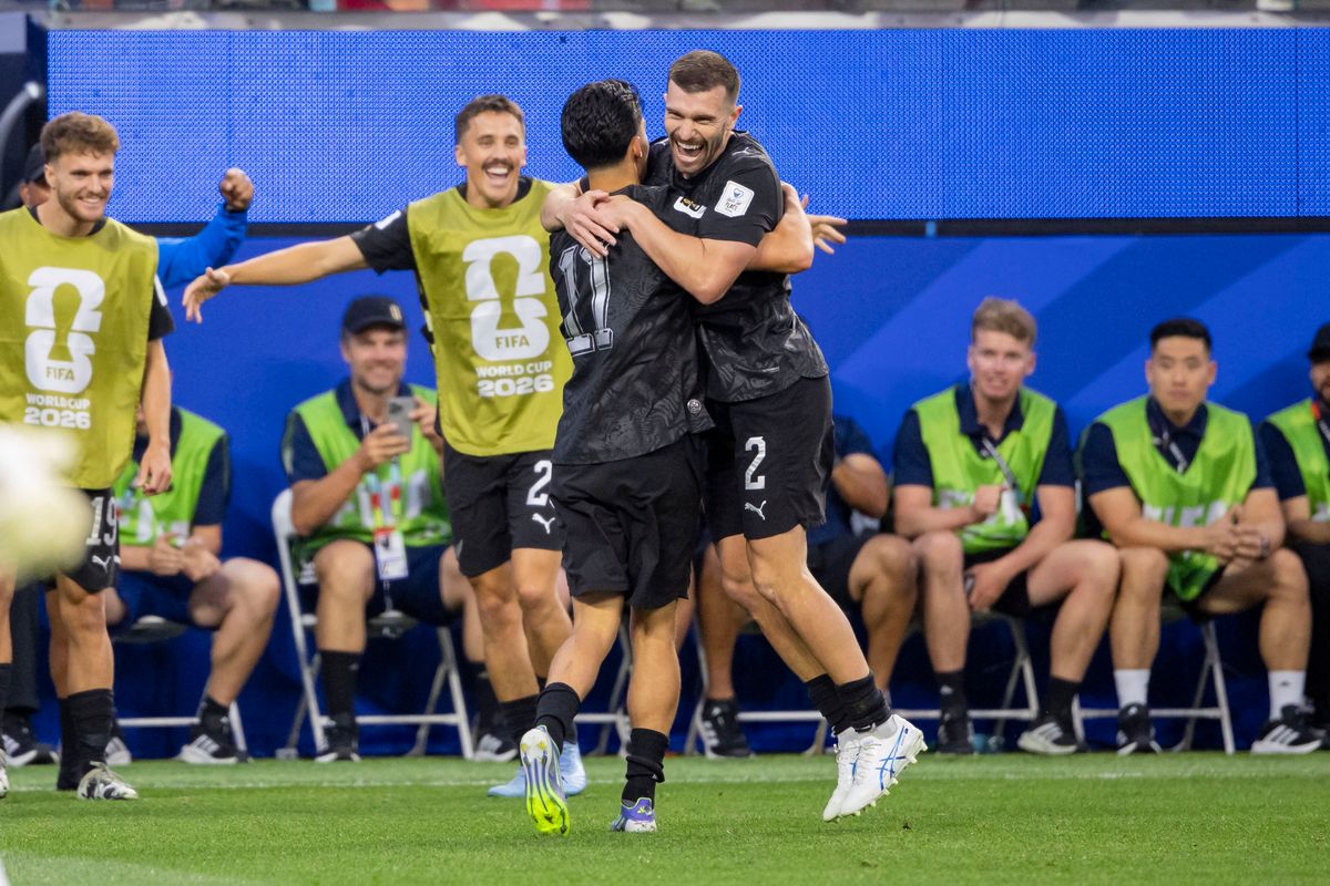 Elijah Just #11 and Tim Payne #2 of New Zealand celebrate a goal during a 2026 FIFA World Cup match against Iran, Monday June 15, 2026 in Inglewood, Calif. Elijah Just #11 and Tim Payne #2 of New Zealand celebrate a goal during a 2026 FIFA World Cup match against Iran, Monday June 15, 2026 in Inglewood, Calif.