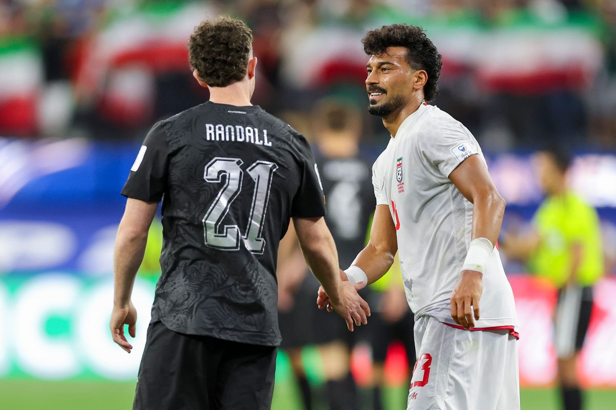 Jesse Randall #21 of New Zealand and Ramin Rezaeian #23 of Iran shake hands after their 2026 FIFA World Cup match, Monday June 15, 2026 in Inglewood, Calif. Jesse Randall #21 of New Zealand and Ramin Rezaeian #23 of Iran shake hands after their 2026 FIFA World Cup match, Monday June 15, 2026 in Inglewood, Calif.