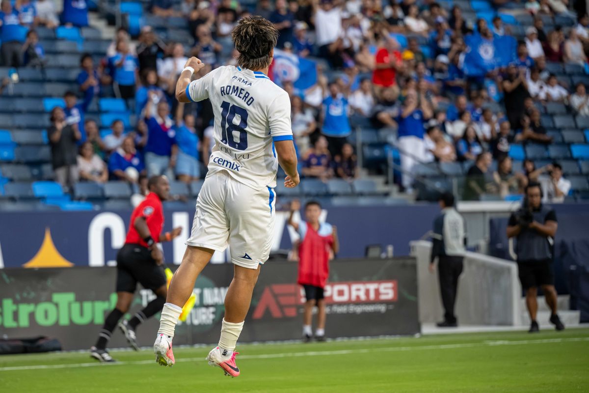 Cruz Azul forward Luka Romero celebrates his goal during a friendly against LA Galaxy, Sunday, October 4, 2026 in Carson, California.