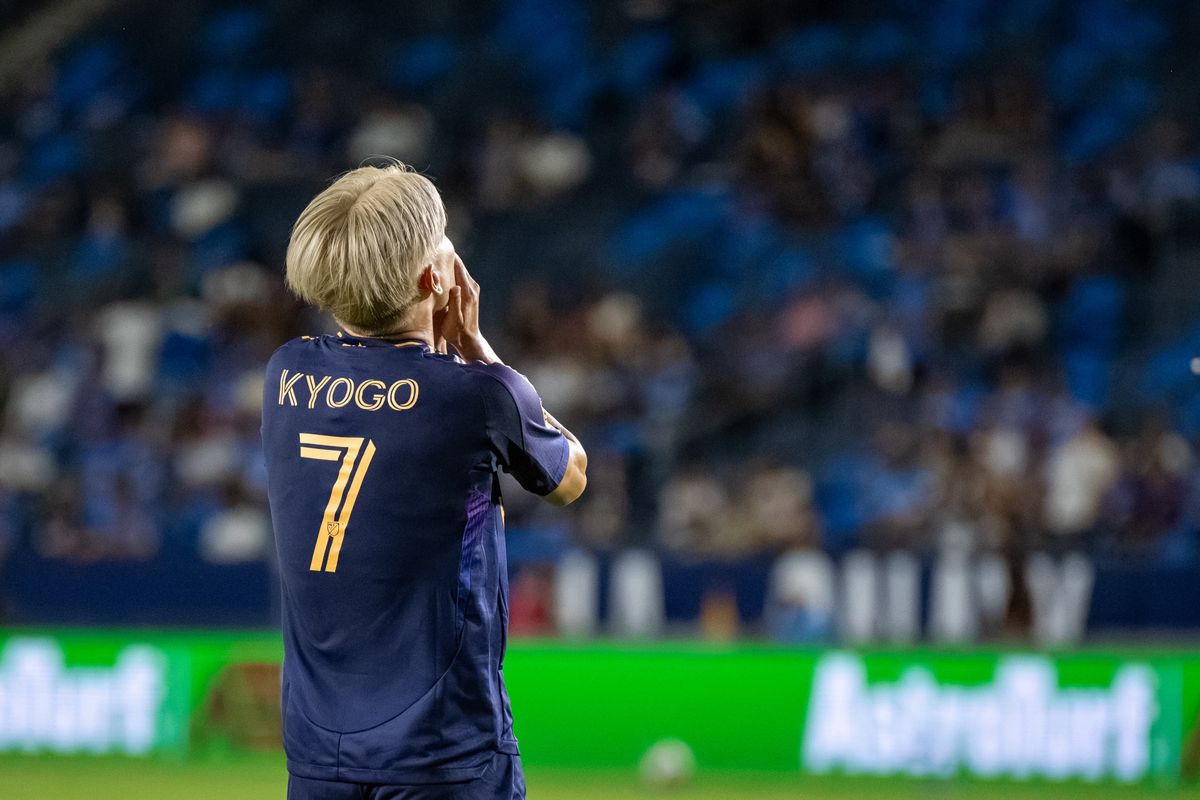 LA Galaxy forward Kyogo Furuhashi frustrated about his missed shot during a friendly soccer game against Cruz Azul, Sunday, October 4, 2026 in Carson, California.