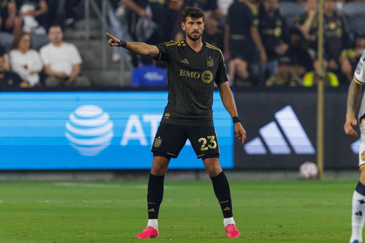 Yevhen Cheberko #23 of LAFC signals to teammates during an MLS regular season match against LA Galaxy on October 25, 2026 at BMO Stadium in Los Angeles, California.