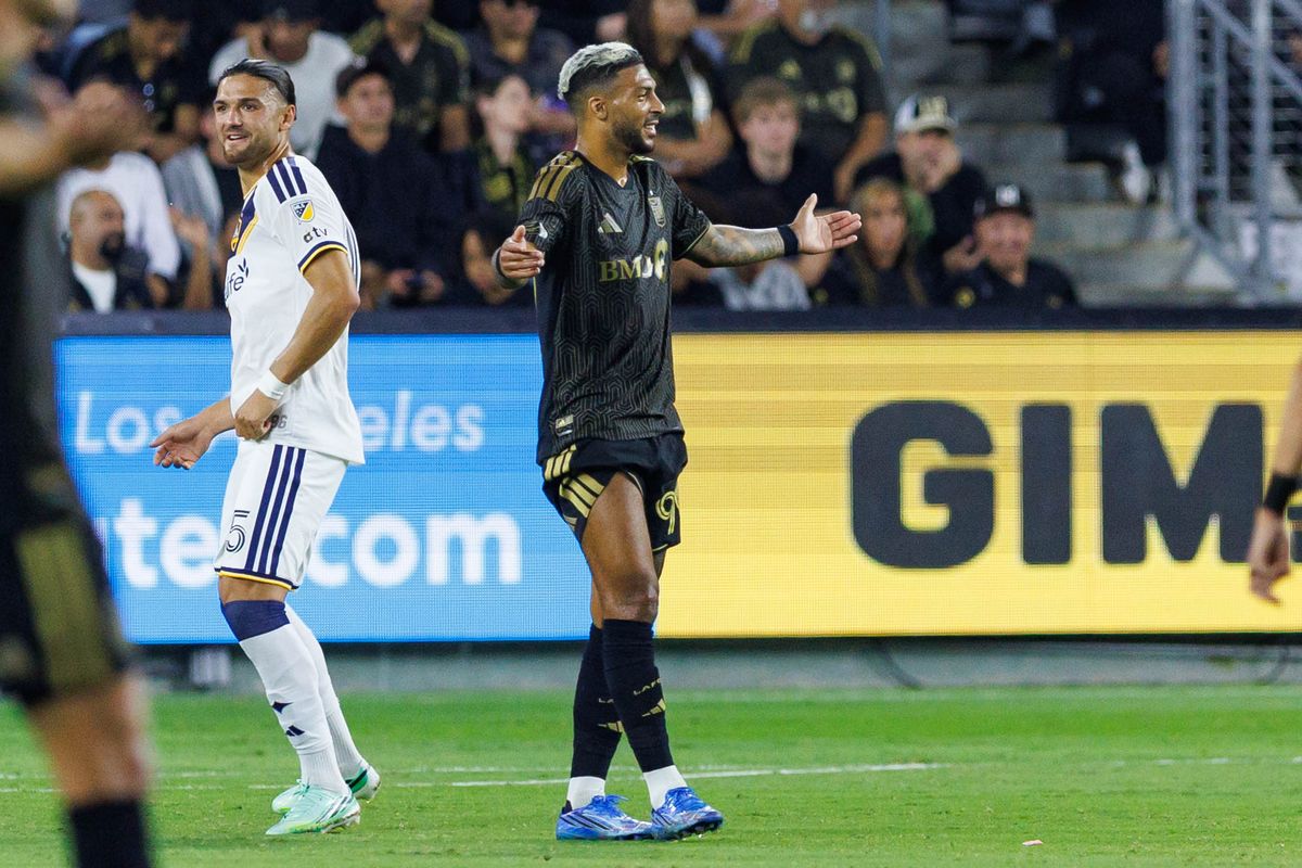 Denis Bouanga #99 of LAFC reacts after a VAR review during an MLS regular season match against LA Galaxy on October 25, 2026 at BMO Stadium in Los Angeles, California.