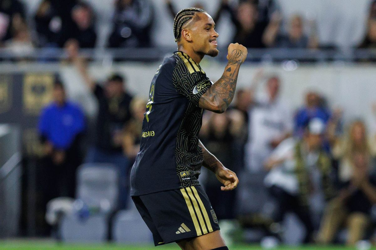 Armindo Seib #9 of LAFC celebrates after giving an assist during an MLS regular season match against LA Galaxy on October 25, 2026 at BMO Stadium in Los Angeles, California.