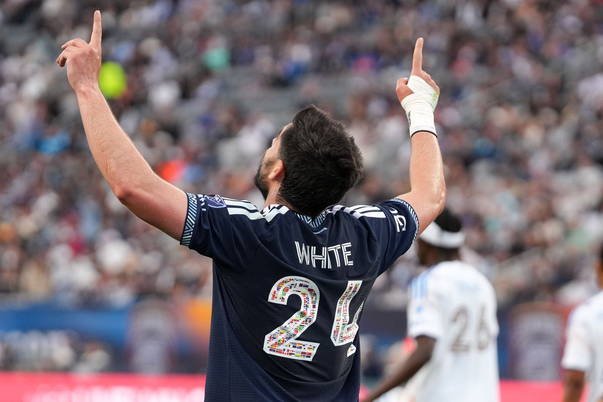 Vancouver Whitecaps forward Brian White (24) celebrates after scoring goal during an MLS soccer game against the San Diego FC, Saturday May 23, 2026 in San Diego, California. Vancouver Whitecaps forward Brian White (24) celebrates after scoring goal during an MLS soccer game against the San Diego FC, Saturday May 23, 2026 in San Diego, California.