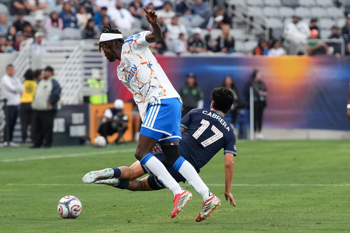 San Diego FC midfielder Manu Duah (26) knocks down Vancouver Whitecaps forward Kenji Cabrera (17) during an MLS soccer game against the Vancouver Whitecaps, Saturday May 23, 2026 in San Diego, California. San Diego FC midfielder Manu Duah (26) knocks down Vancouver Whitecaps forward Kenji Cabrera (17) during an MLS soccer game against the Vancouver Whitecaps, Saturday May 23, 2026 in San Diego, California.
