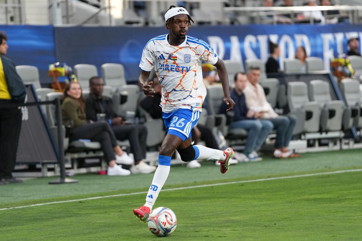 San Diego FC midfielder Manu Duah (26) scans the field during an MLS soccer game against the Vancouver Whitecaps, Saturday May 23, 2026 in San Diego, California. San Diego FC midfielder Manu Duah (26) scans the field during an MLS soccer game against the Vancouver Whitecaps, Saturday May 23, 2026 in San Diego, California.