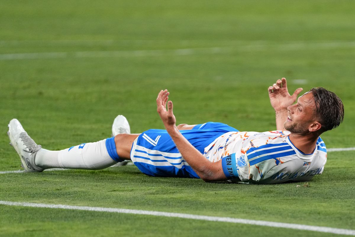 San Diego FC forward Marcus Ingvartsen (7) looks for a foul during an MLS soccer game against the Vancouver Whitecaps, Saturday May 23, 2026 in San Diego, California. San Diego FC forward Marcus Ingvartsen (7) looks for a foul during an MLS soccer game against the Vancouver Whitecaps, Saturday May 23, 2026 in San Diego, California.