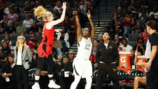 No Fire hazard in Vegas; Aces win secures season sweep of Portland taken at Michelob ULTRA Arena (Las Vegas Aces). Photo by RJ Forbus - The Sporting Tribune
